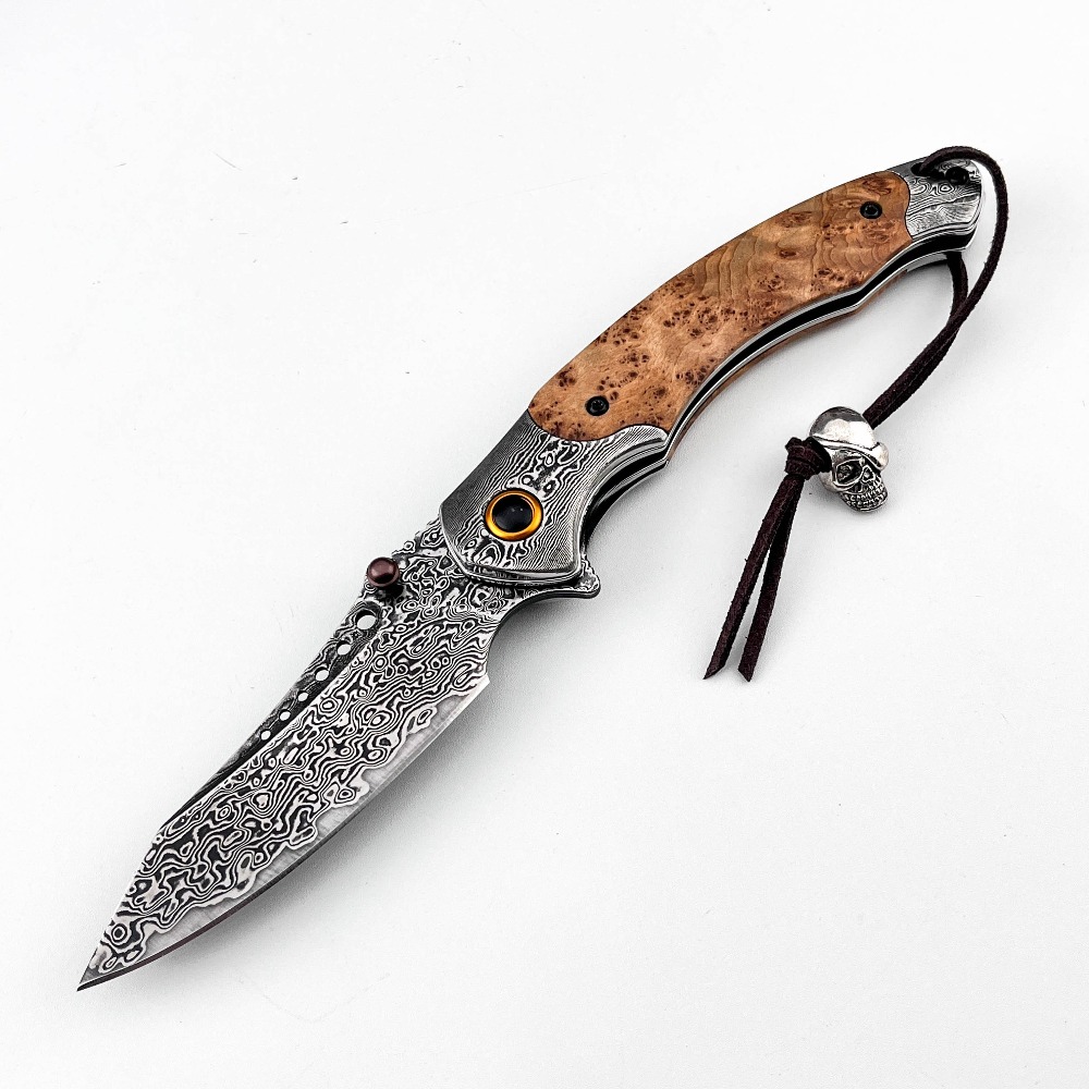 Vintage Collectible Pocket Knives - Pisau Lipat Motif Damaskus Kekerasan Tinggi