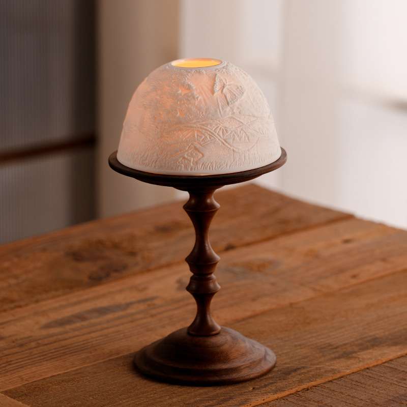 Collectible Vintage Matches - Tempat Lilin Walnut Vintage dengan Tutup