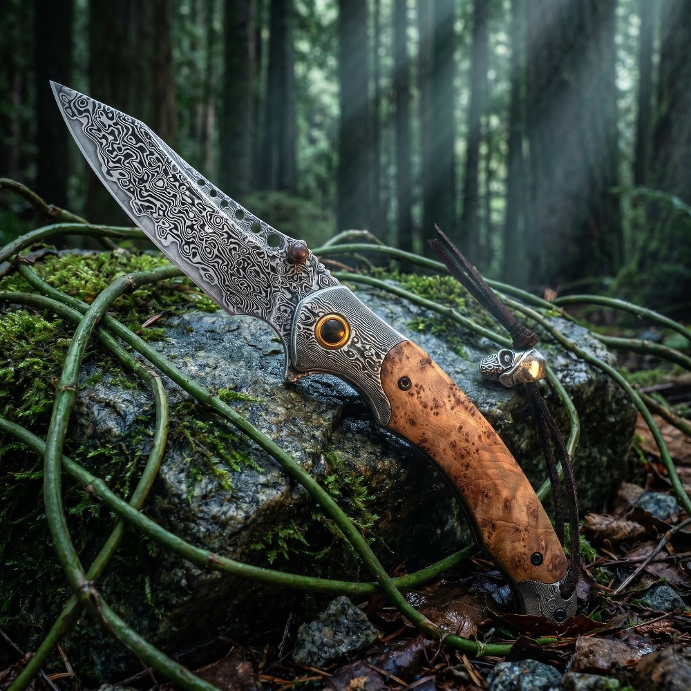 Vintage Collectible Pocket Knives - Pisau Lipat Motif Damaskus Kekerasan Tinggi