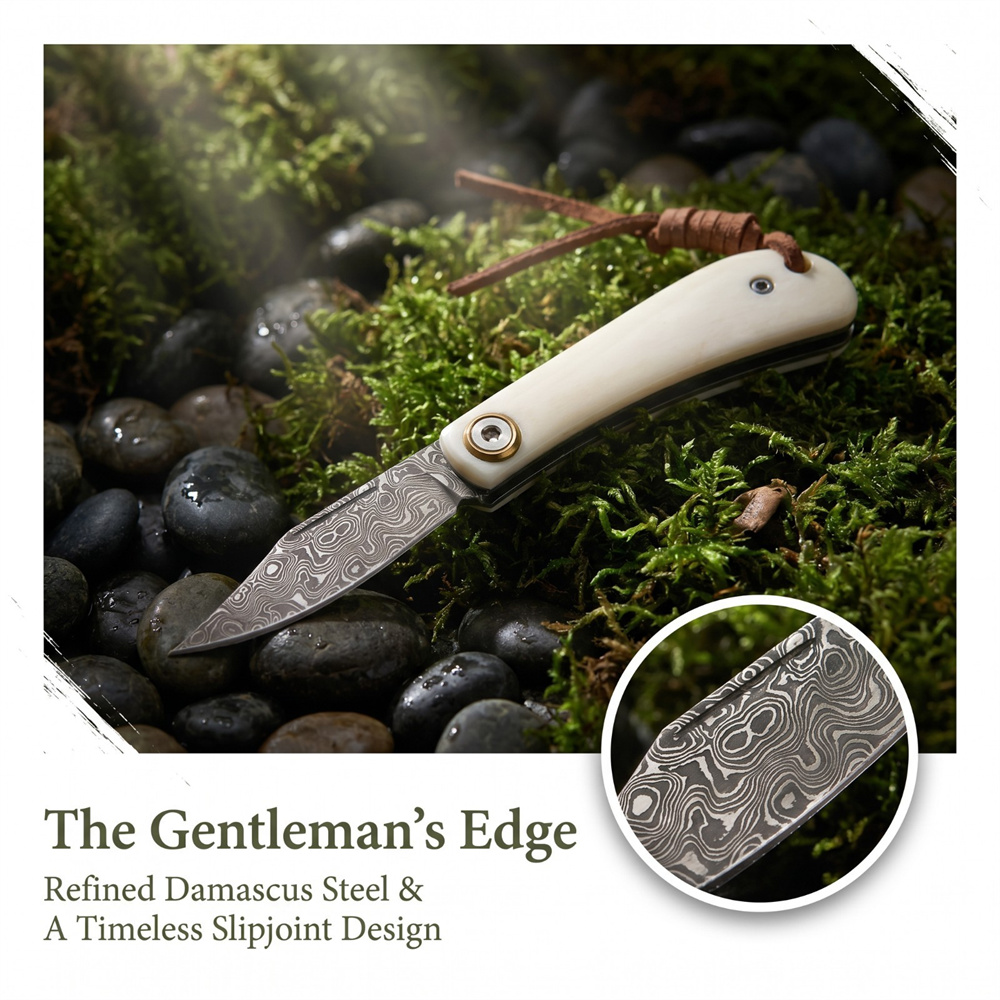 Vintage Collectible Pocket Knives - Pisau Lipat EDC Vintage Damascus Gagang